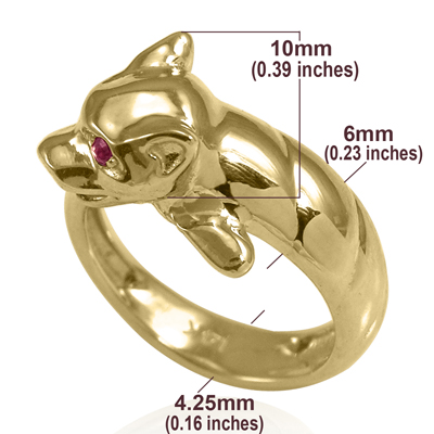14k Solid Yellow Gold with Genuine Burma Ruby Cat Head Ring