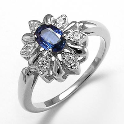 14k Solid White Gold Genuine Ceylon Sapphire and Diamond Russian Style Ring