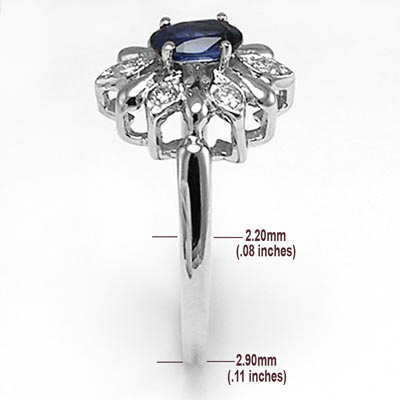 14k Solid White Gold Genuine Ceylon Sapphire and Diamond Russian Style Ring