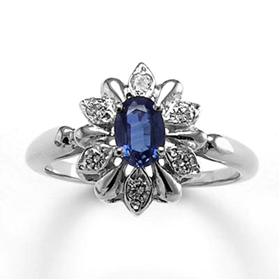14k Solid White Gold Genuine Ceylon Sapphire and Diamond Russian Style Ring
