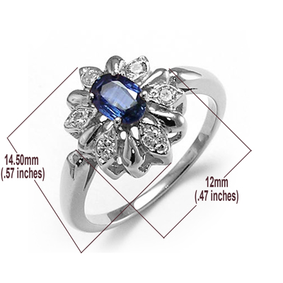 14k Solid White Gold Genuine Ceylon Sapphire and Diamond Russian Style Ring