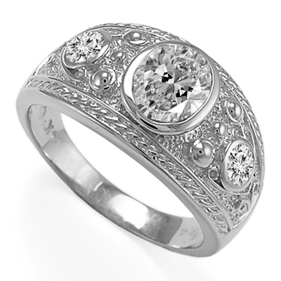 Men's Amazing 14k Solid White Gold Three-Stones Genuine Diamonds Ring