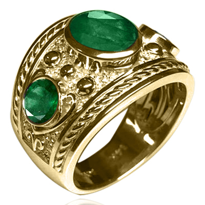 Men's 14k Solid Yellow Gold Genuine Emerald Ring  <br>  ANZOR'S EXCLUSIVE "Patent Pending" in the USPTO.