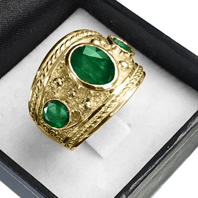 Men's 14k Solid Yellow Gold Genuine Emerald Ring  <br>  ANZOR'S EXCLUSIVE "Patent Pending" in the USPTO.