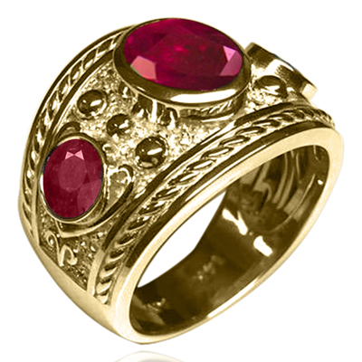 Men's 14k Solid Yellow Gold Genuine Ruby Ring  <br>  ANZOR'S EXCLUSIVE "Patent Pending" in the USPTO.
