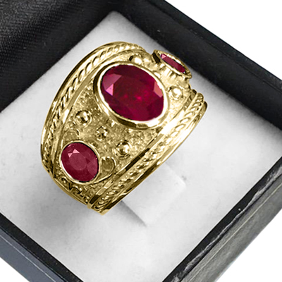 Men's 14k Solid Yellow Gold Genuine Ruby Ring  <br>  ANZOR'S EXCLUSIVE "Patent Pending" in the USPTO.