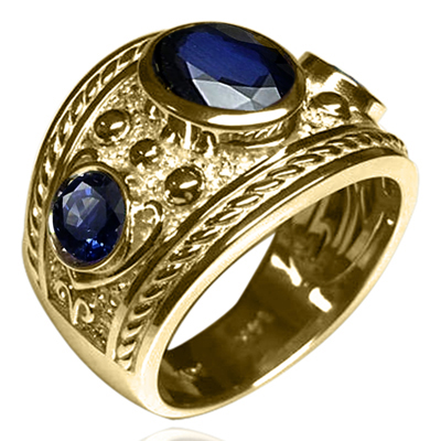 Men's 14k Solid Yellow Gold Genuine Sapphire Ring  <br>  ANZOR'S EXCLUSIVE "Patent Pending" in the USPTO.