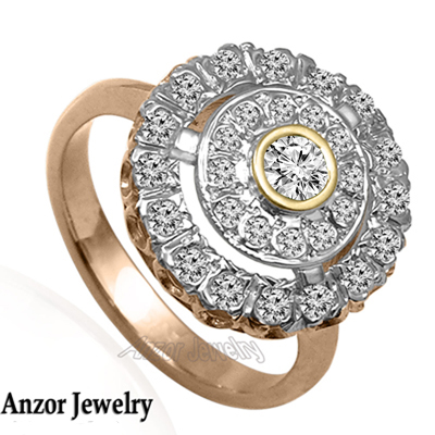 14k Rose White and Yellow Gold Genuine Diamond Russian Style Ring