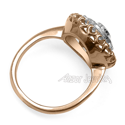 14k Rose White and Yellow Gold Genuine Diamond Russian Style Ring