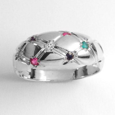 14k Solid White Gold Diamond, Ruby, Sapphire, Emerald Ring