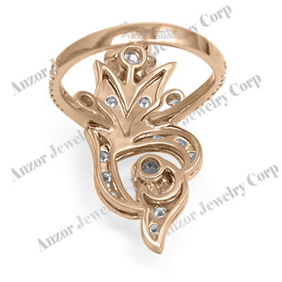 14k Solid Rose Gold Genuine Diamond Ring Russian Style