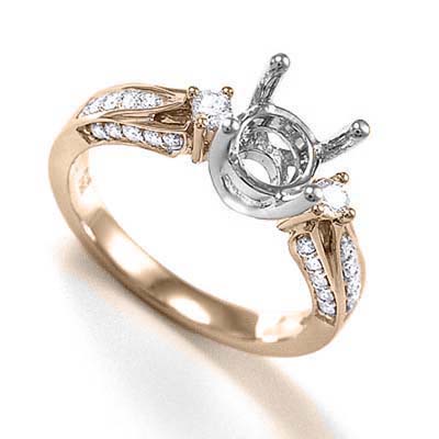 14k Solid Rose and White Gold Diamond Engagement Ring Semi-Mount