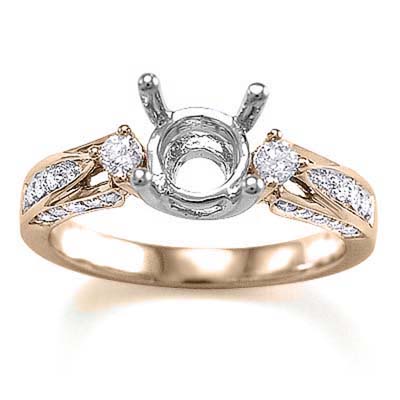 14k Solid Rose and White Gold Diamond Engagement Ring Semi-Mount