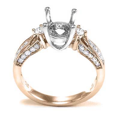 14k Solid Rose and White Gold Diamond Engagement Ring Semi-Mount