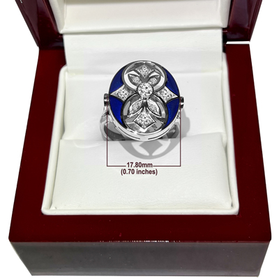 14k Solid White Gold Genuine Diamond Blue Enamel Russian style Ring