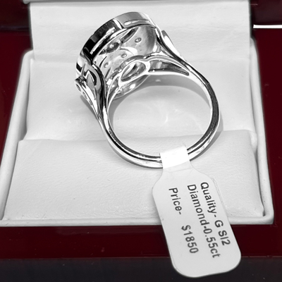 14k Solid White Gold Genuine Diamond Blue Enamel Russian style Ring