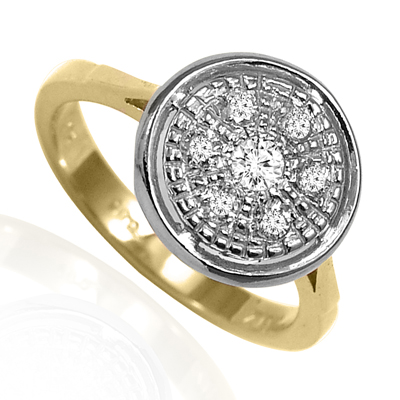 Russian Style Genuine Diamond Tarelka Ring in 14k Yellow & White Gold #R2153