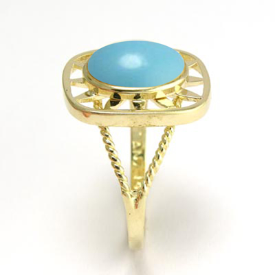 14k yellow Gold Greek Key Genuine Turquoise Starburst Ring 8mm