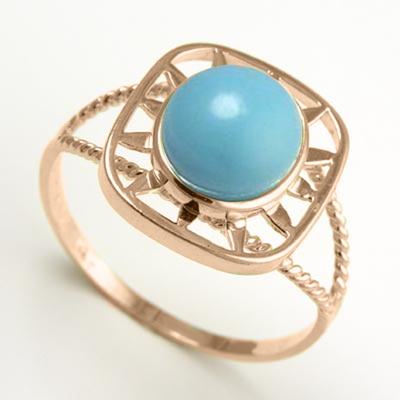 14k Solid Rose Gold Greek Key Genuine Turquoise Starburst Ring 8mm