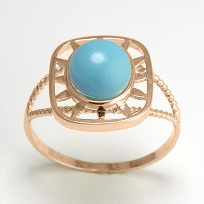 14k Solid Rose Gold Greek Key Genuine Turquoise Starburst Ring 8mm