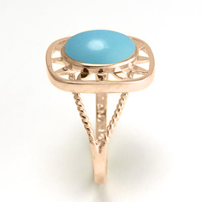 14k Solid Rose Gold Greek Key Genuine Turquoise Starburst Ring 8mm