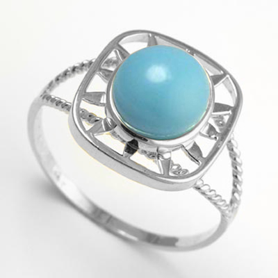 14k Solid White Gold Greek Key Genuine Turquoise Starburst Ring 8mm