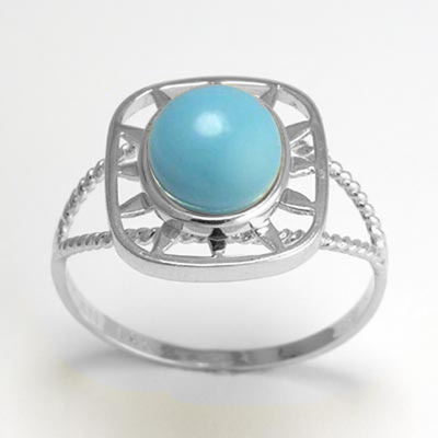 14k Solid White Gold Greek Key Genuine Turquoise Starburst Ring 8mm