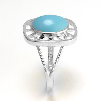 14k Solid White Gold Greek Key Genuine Turquoise Starburst Ring 8mm