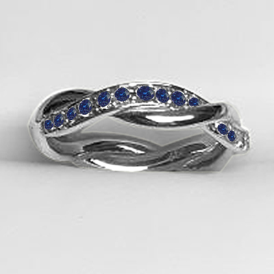 18k Solid White Gold Genuine Sapphire Prong setting Wedding Band