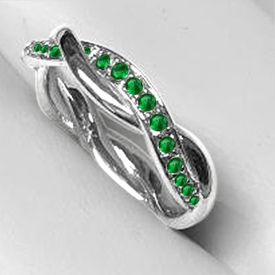 18k Solid White Gold Genuine Emerald Prong setting Wedding Band