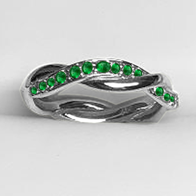 18k Solid White Gold Genuine Emerald Prong setting Wedding Band