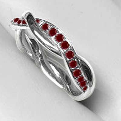 18k Solid White Gold Genuine Ruby Prong setting Wedding Band
