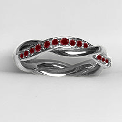 18k Solid White Gold Genuine Ruby Prong setting Wedding Band