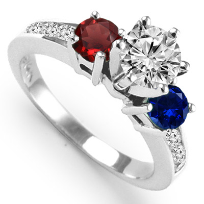 14k White Gold Ruby Sapphire and Diamond Engagement Ring