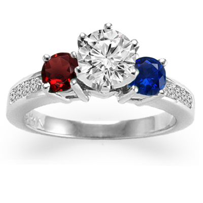 14k White Gold Ruby Sapphire and Diamond Engagement Ring