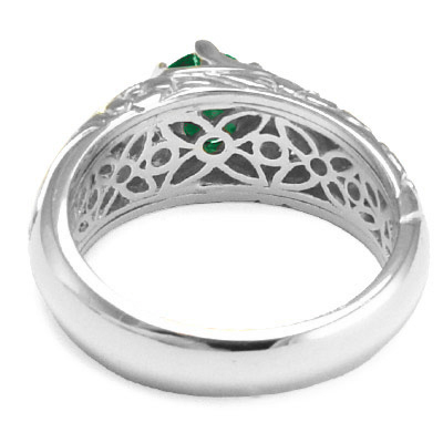 Men's 18k White Gold & Natural 1.40ct Colombian  Emerald ROCOCO design Ring Men's 18k White Gold & Natural 1.40ct Colombian  Emerald ROCOCO design Ring
