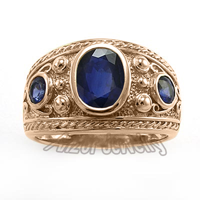 Men's 10k Solid Rose Gold Genuine Dark Ceylon Sapphire Ring