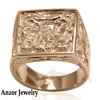 Lions Facing The Ten Commandments Ring in 14k Solid Rose Gold<BR> "Patent Pending" Lions Facing The Ten Commandments Ring in 14k Solid Rose Gold<BR> "Patent Pending"