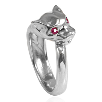 14k Solid White Gold with Genuine Burma Ruby Cat Head Ring
