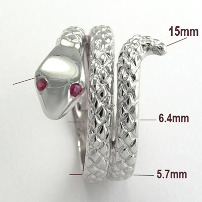 Men's Sterling Silver Snake Ruby Eye Serpent Ring