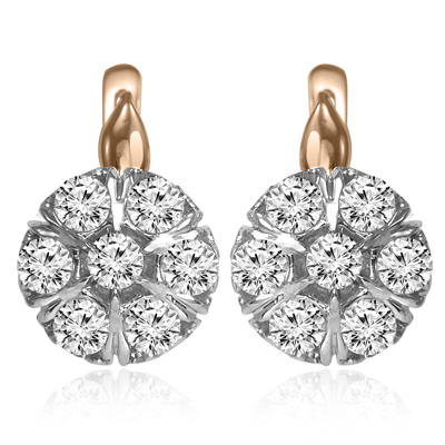 14k Solid Rose & White Gold Russian Vintage Style Malinka Diamond Earrings 585 F VS1