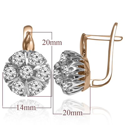14k Solid Rose & White Gold Russian Vintage Style Malinka Diamond Earrings 585 F VS1