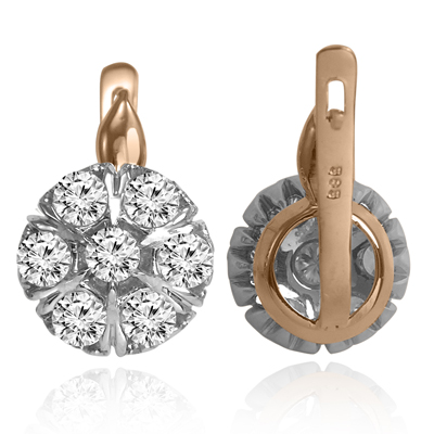 14k Solid Rose & White Gold Russian Vintage Style Malinka Diamond Earrings 585 F VS1