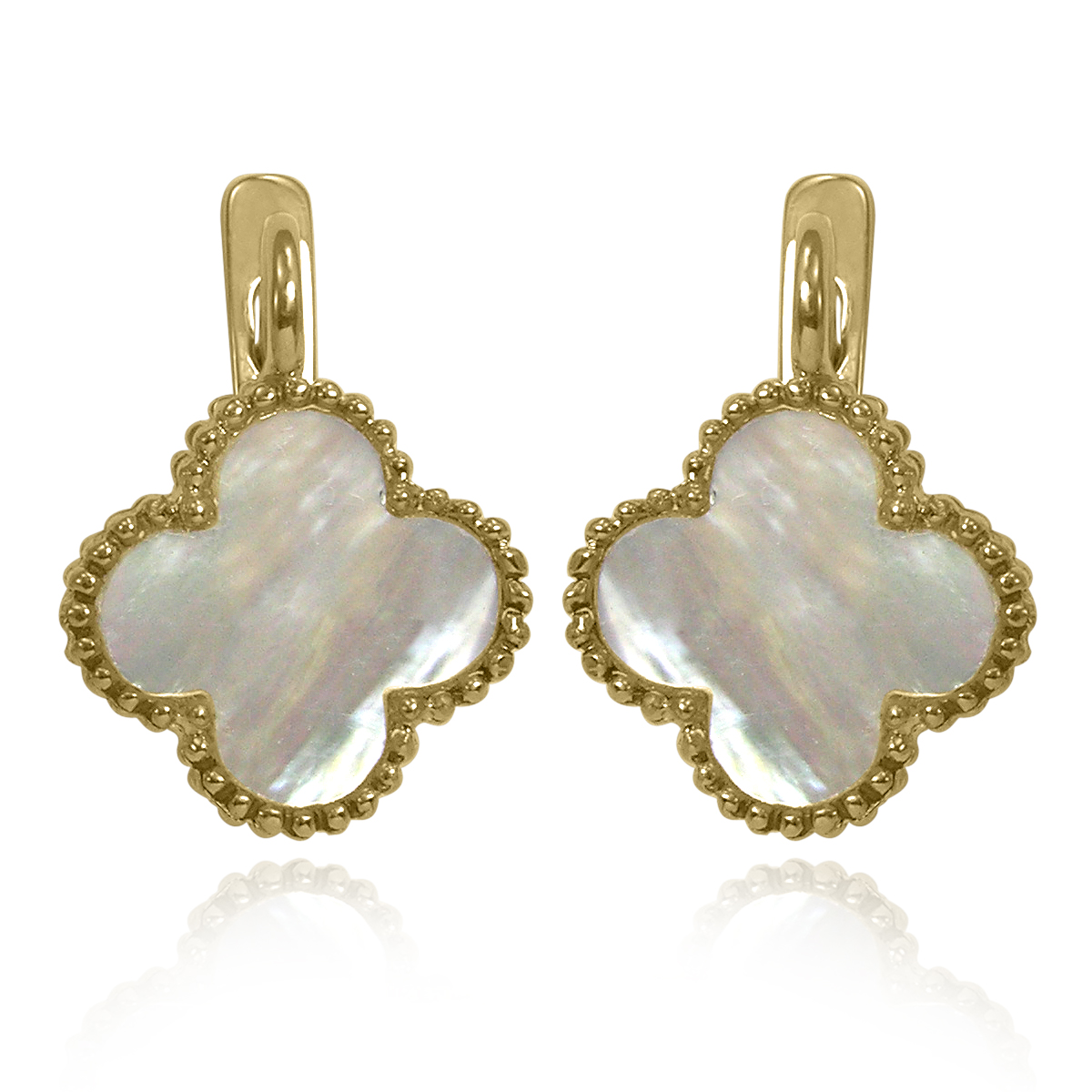 14k Solid Yellow Gold Clover shaped Mother of Pearl Earrings #E1400  14k Solid Yellow Gold Clover shaped Mother of Pearl Earrings #E1400