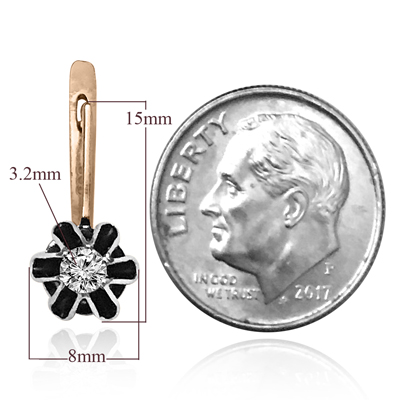 14k Solid Rose and White Gold Russian Vintage Style Diamond Black Rhodium Earrings #E1403