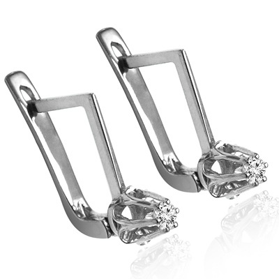 Russian Style Diamond Earrings 585 White Gold .24 ct #E1418