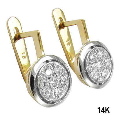 Russian Style Diamond Earrings 14k Yellow Gold 585