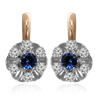 Russian Jewelry Genuine Sapphire & Diamond Earrings 14k Solid Two-Tone Gold (Rose-White) Russian Jewelry Genuine Sapphire & Diamond Earrings 14k Solid Two-Tone Gold (Rose-White)