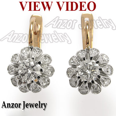 14k Rose & White Gold  Russian Style  Earrings, Diamond (without center Stone) Semi-Mount