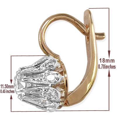 14k Rose & White Gold  Russian Style  Earrings, Diamond (without center Stone) Semi-Mount